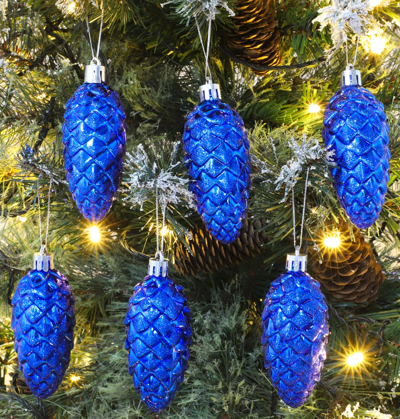 Christmas Concepts® Pack of 6-90mm Pine Cone Baubles – Shiny and Glitter  Decorated – Luxury Christmas Decorations (Royal Blue) - Christmas Concepts