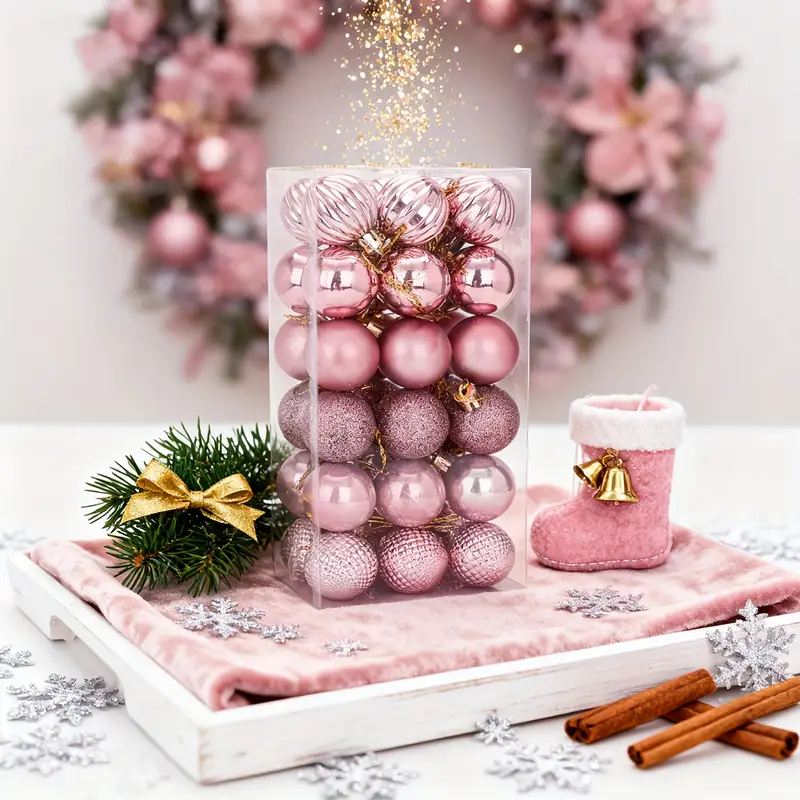 christmas decorations 36 cute pale pink christmas balls - Temu