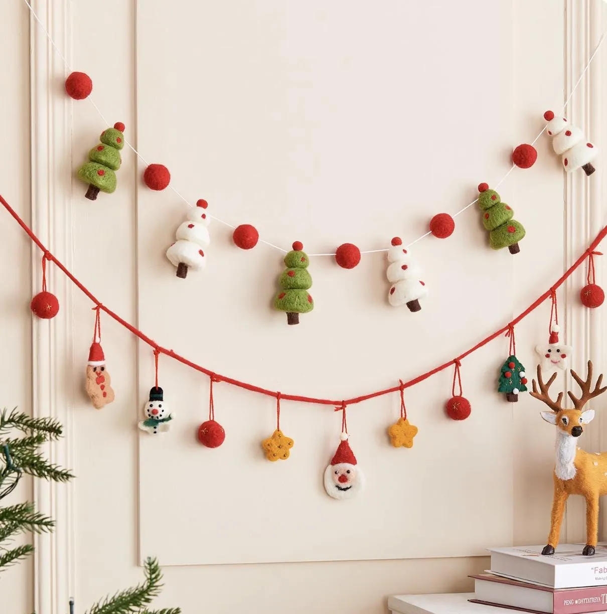 Christmas Garland Felt Ball Santa & Pine Tree Hanging – HoneyLab