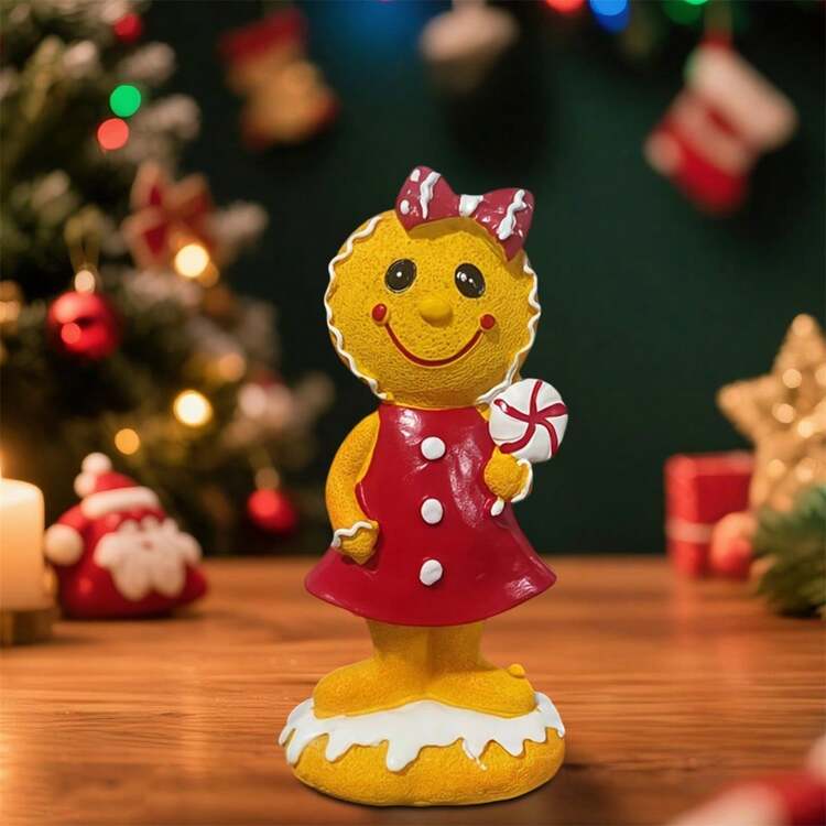 Christmas Gingerbread Man Ornaments Cute Cartoon Candy Boy/Girl Figurine Resin Desktop Decorations For Home Holiday Party | SHEIN USA
