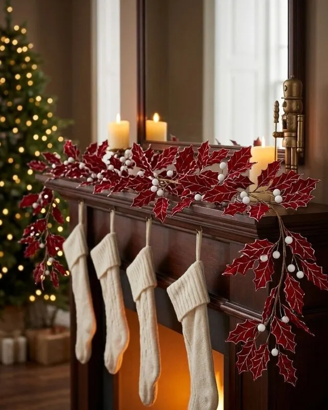 Christmas Holly Berry Garland The Christmas Centre 100 Warm White LED Pre-Lit Holly Berry Garland