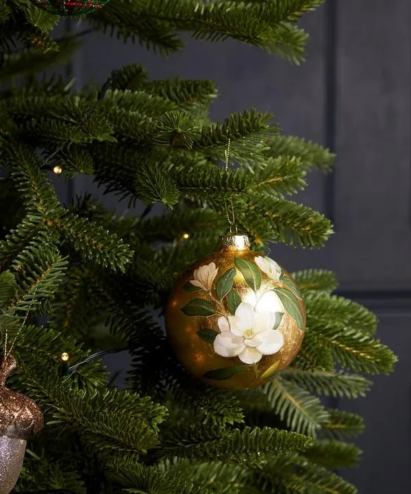 Christmas Magnolia Antique Gold Glass Ornament | Liberty
