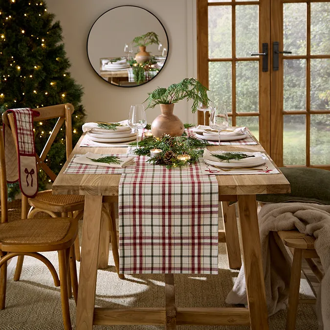 Christmas Red & Green Check Table Runner | MFI