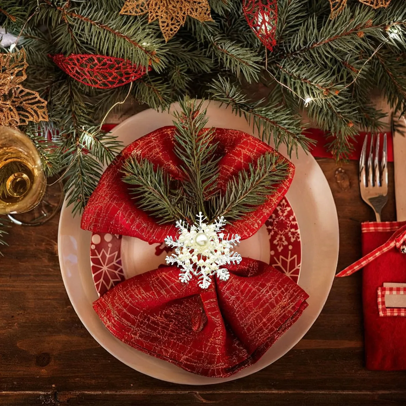 Christmas Snowflake Napkin Ring Gold And Silvery Pearl Hollow Designs Elegant Table Decor For Holiday Dinner Party Wedding - Walmart.ca