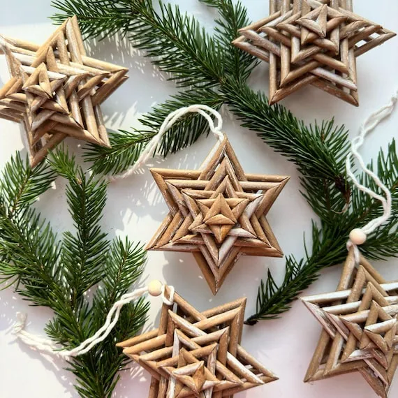 Christmas Star Christmas Straw Seasonal Ornaments Red Straw Snowflake Ornaments Set – Scandinavian Christmas Decor, Swedish Stars,