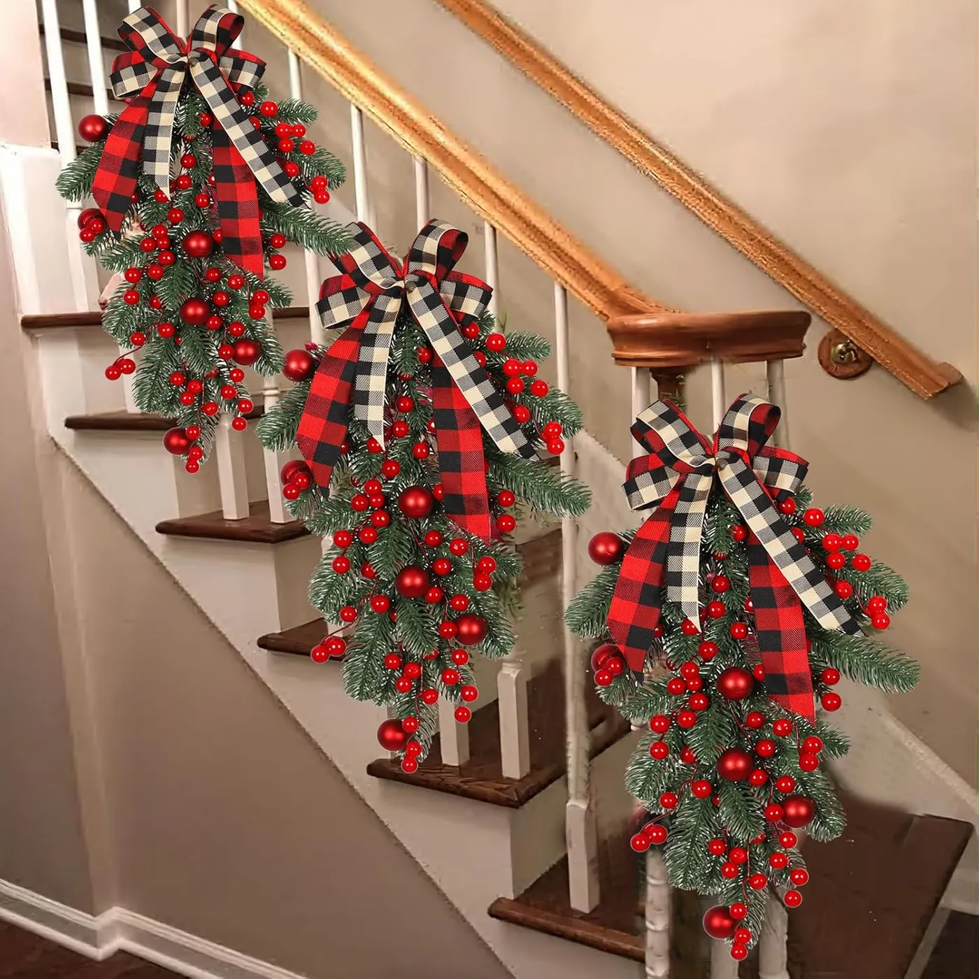 Christmas Swag Artificial Teardrop Swag Wreaths with Pine Cone Red Berry  Christmas Ball Artificial Christmas Pine Branch Teardrop Door Swag  Decoration for Xmas Front Door Outdoor Indoor Wall - Tear-