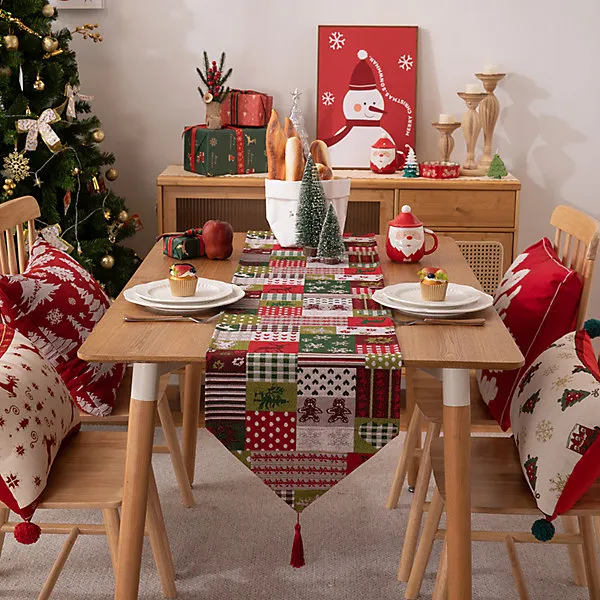 Christmas Table Runner with Tassels for Holiday Decor 180cm Long Xmas  Farmhouse Decoration Dresser for Kitchen Dinning
