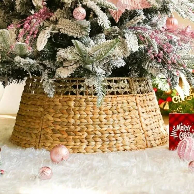 Christmas Tree Collar, 25.5in Wicker Skirt For 7.5 Ft Rustic Woven Pencil  Artificial Tree, Xmas Basket, Farmhouse Rattan Base Cover | SHEIN USA