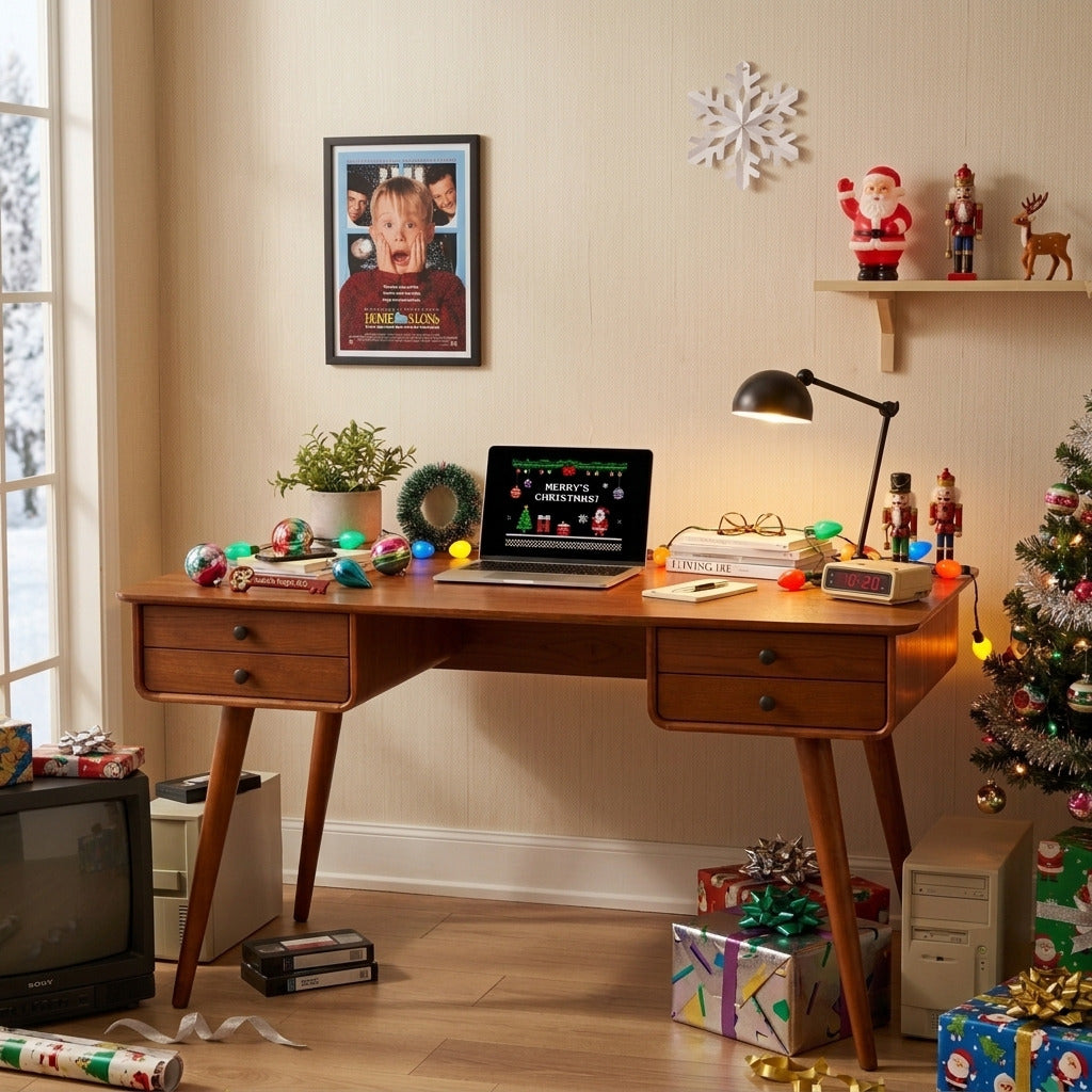 Christmas Tree Inspired Solid Wood Writing Desk with 4 Drawers | Ashdeco