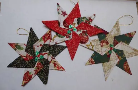 Christmas Tree Ornaments-3 Kaleidoscope Stars Fabric Decoration - Sue's  Creating Cottage Quilt Shop