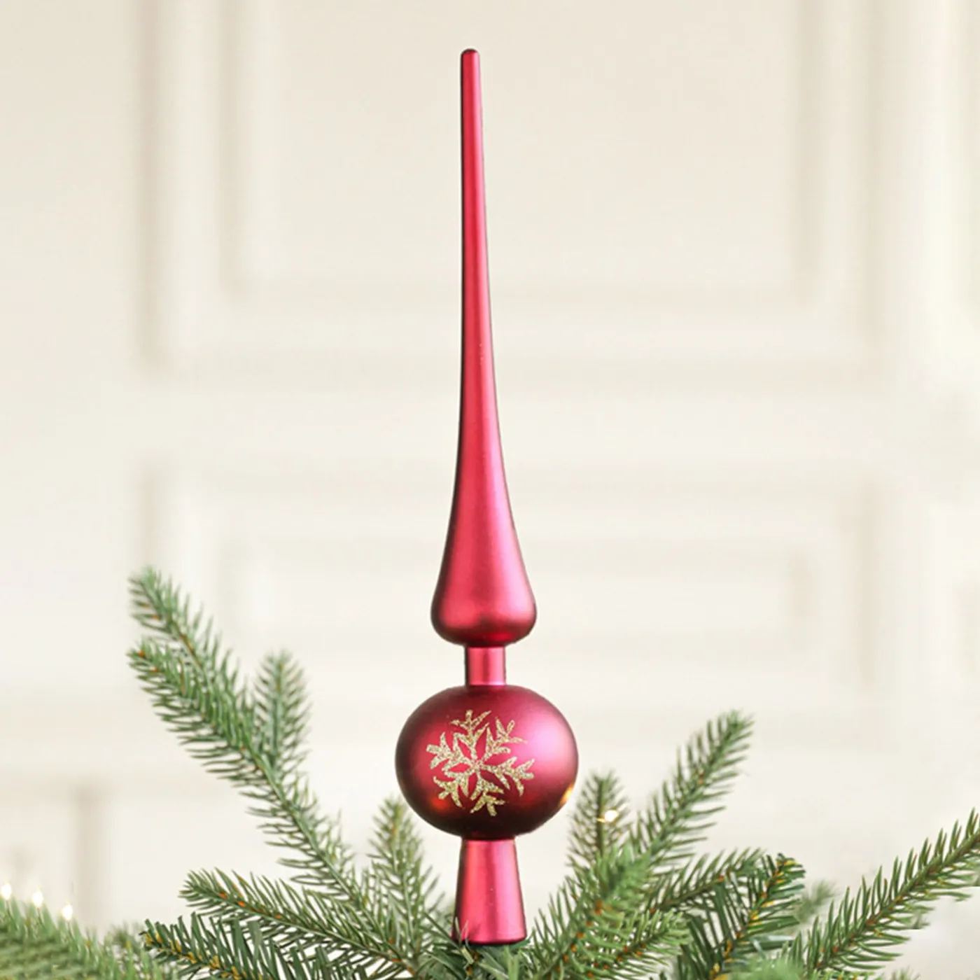 Christmas Tree Ornaments,Glossy Red with Sparkling Top Mouth Blown Glass Christmas  Tree Topper 11',Shiny Xmas Tree Finials Hand-Painted Treetop Vintage  Ornaments for Christmas Tree Decoration-red - 
