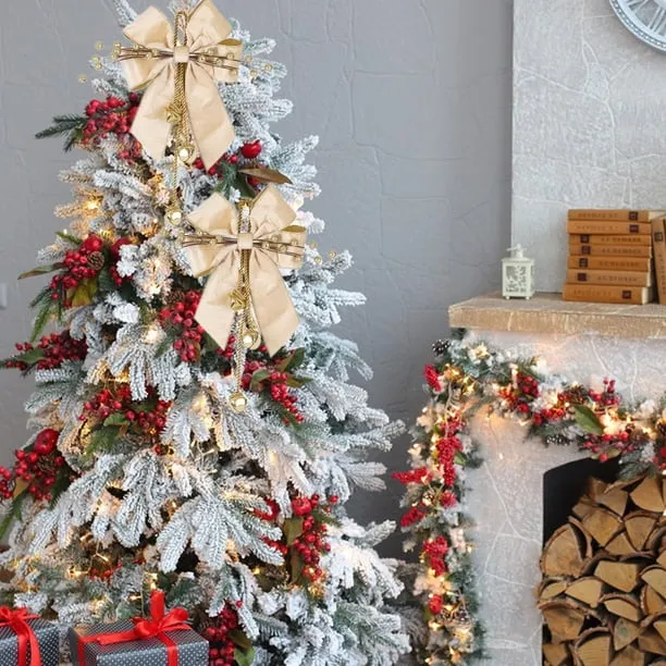 Christmas Tree Topper Bows, Red Christmas Bows Red and Gold Bows for Christmas Tree Decorations Velvet Ribbon Bows with Baubles for Wreath, Cabinet, Staircase, 1 PC - Walmart.ca