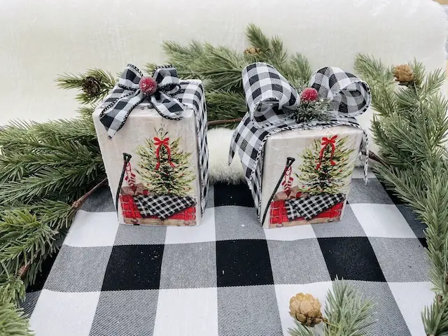 Christmas Wood Wooden Block Crafts Wood Block Present Rustic Decor Fun Stuff Crafts