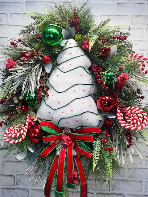 Christmas Wreath, Christmas Tree Wreath, Christmas Sugar Cookie Wreath,  Little Debbie Snack Cake Wreath, Whimsical Christmas