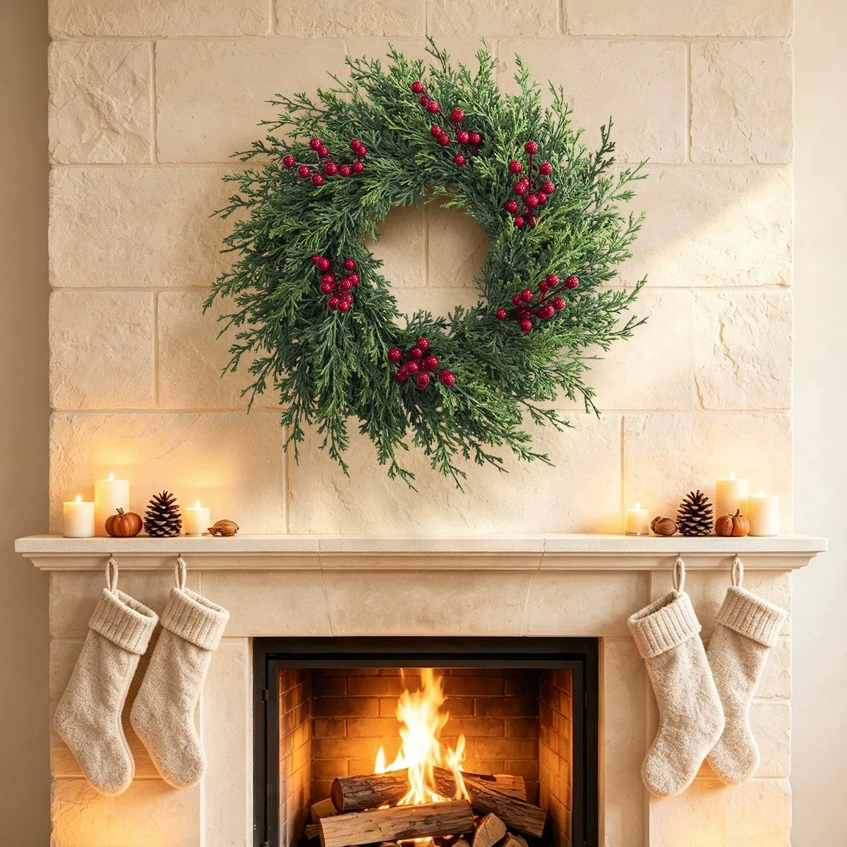 Christmas Wreath with Fir Tips and Berries, 22' Indoor/Outdoor Holiday — festwholesale