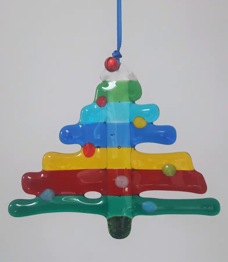 Colourful glass Christmas tree complete with baubles!