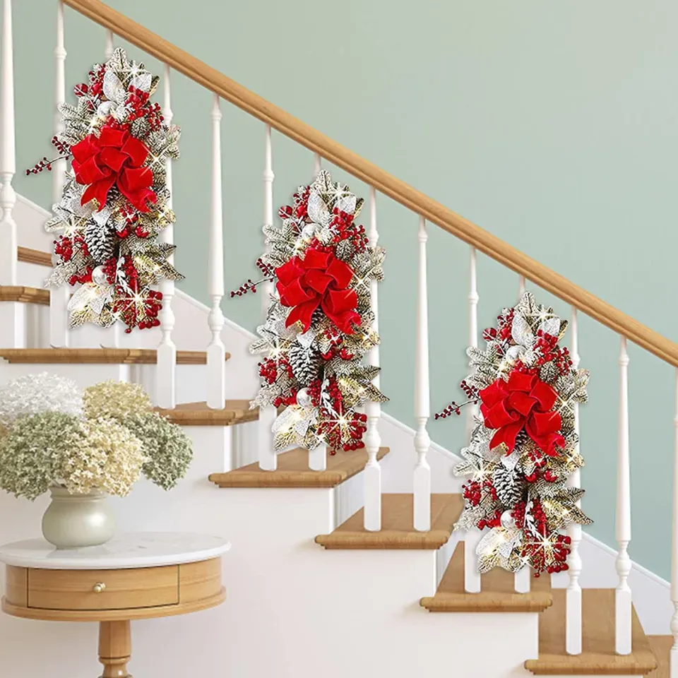 Cordless Prelit Christmas Swag Teardrop Swag Wreath Stair Swag Door Swag  Garlands,Christmas Swag Wreaths For Front Door Holiday Wall Window Hanging  Ornaments For Indoor Outdoor Home Xmas Decor | Laz