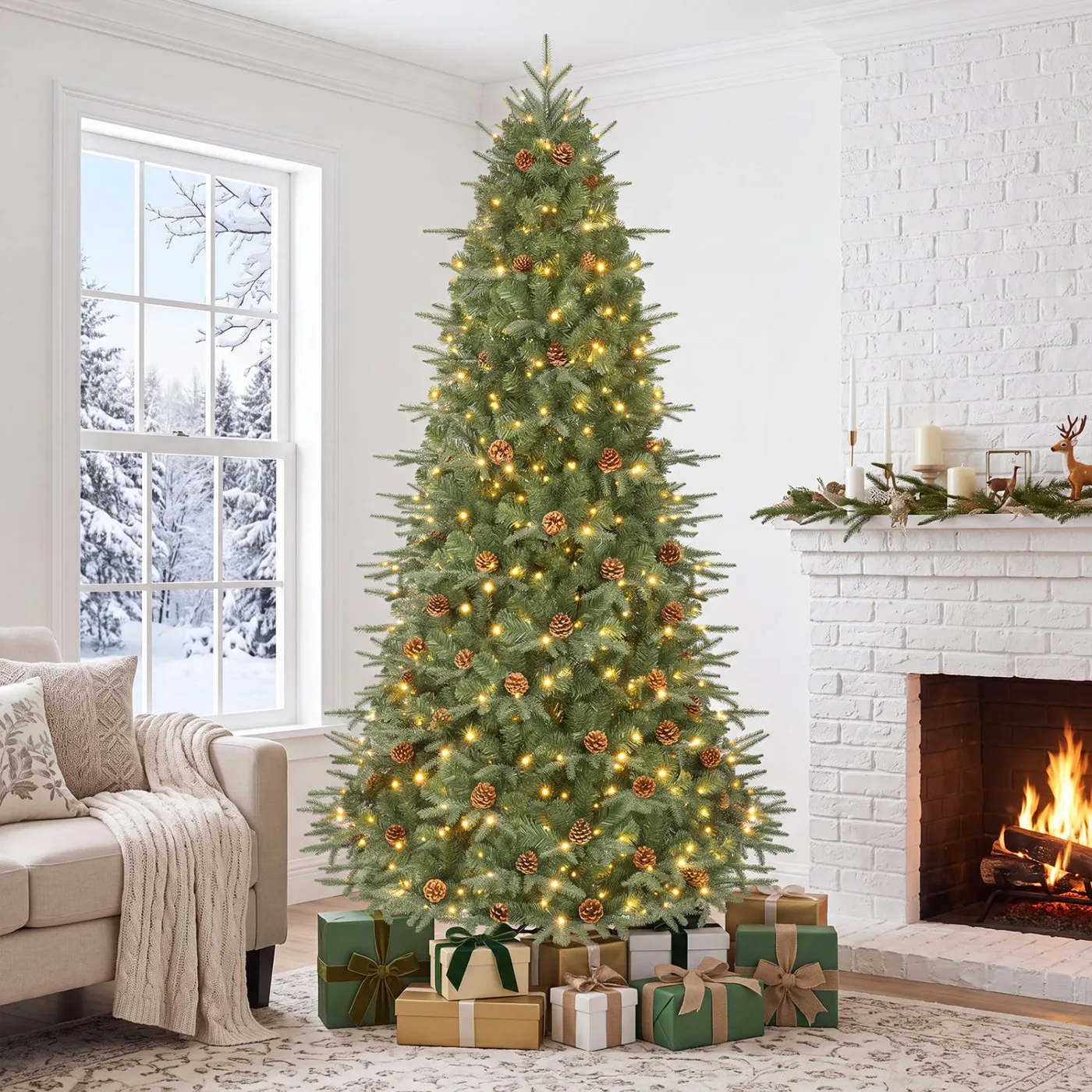 Costway Artificial Christmas Tree w/ LED Lights & Pine Cones 48265971 –  FactoryPure