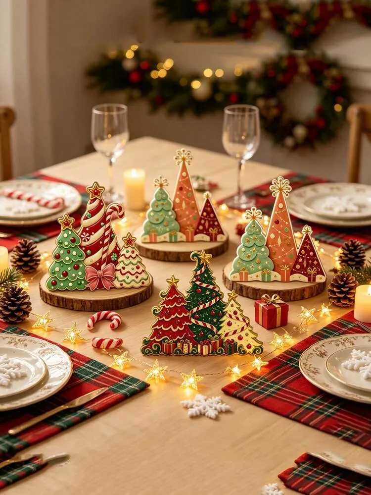 Cute Desktop Christmas Tree 1/3pcs Cute Christmas Tree Desktop Decor, Cartoon Candy Cane Gift Box Tabletop Ornament, Holiday Table Centerpiece Decoration, Suitable For Home Party Christmas Decor And