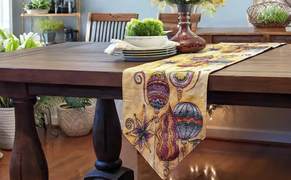 DaDa Bedding Bohemian Ornaments Colorful Holiday Lanterns Tapestry Dining Table Runner (14916) 13' x 90'