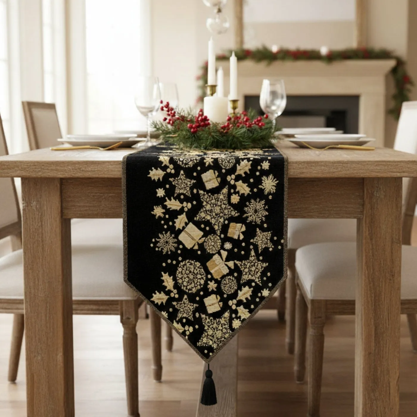 DaDa Bedding Magical Golden Reindeer Woven Tapestry Dining Table Runner (18272) 13' x 90'