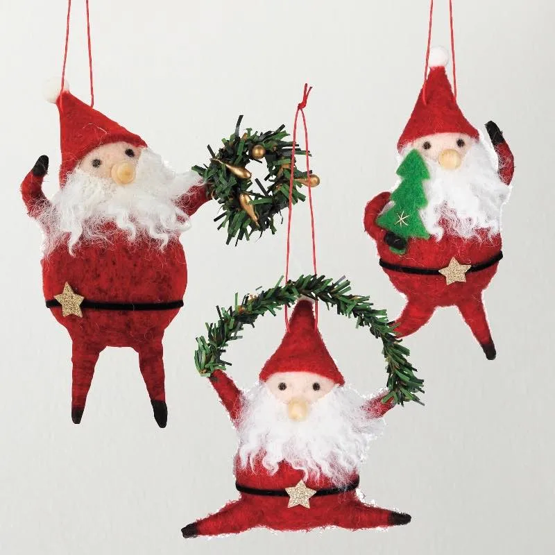 Dancing Felt Santa Ornaments Set of 3
