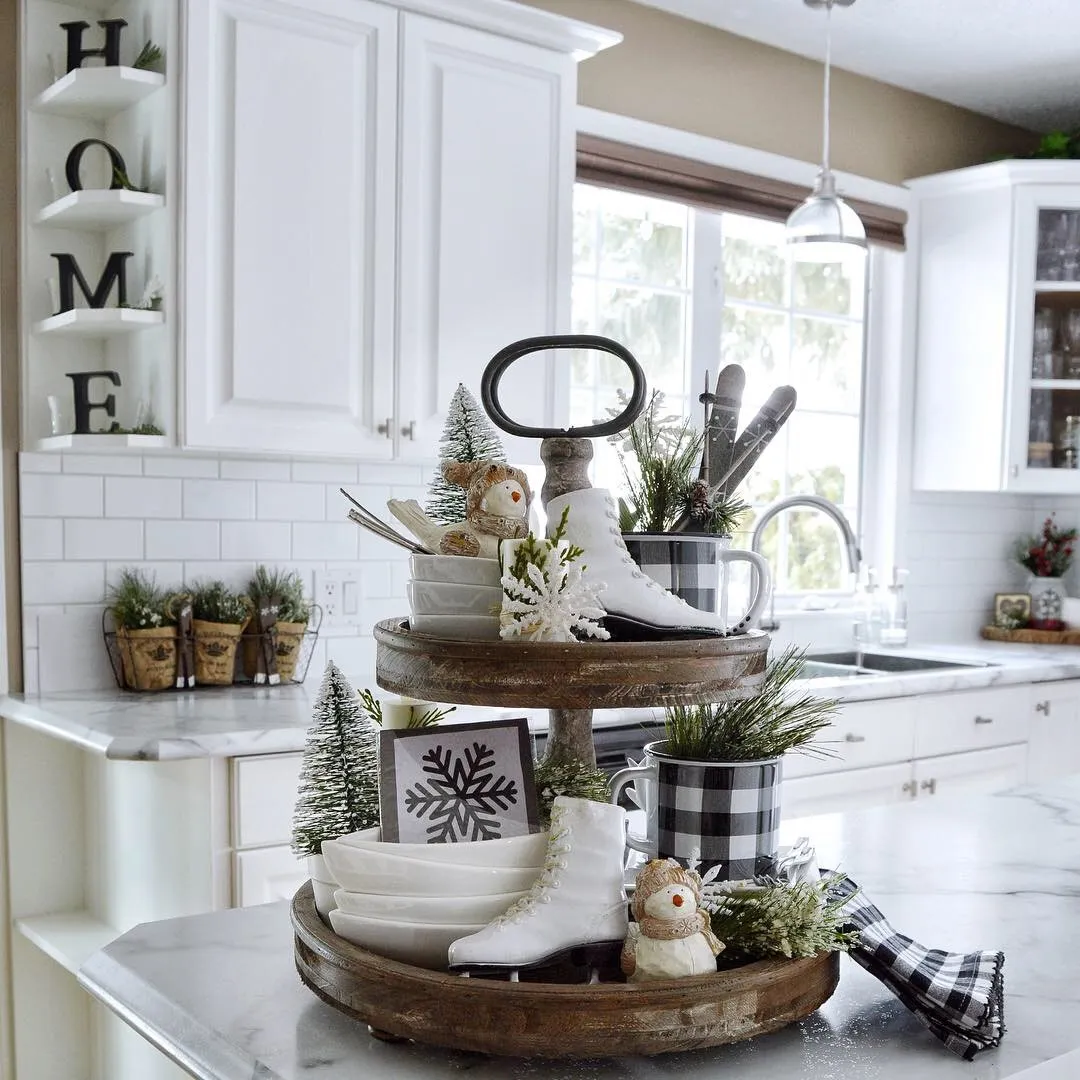 Dining Delight: Winter Tiered Tray Decor