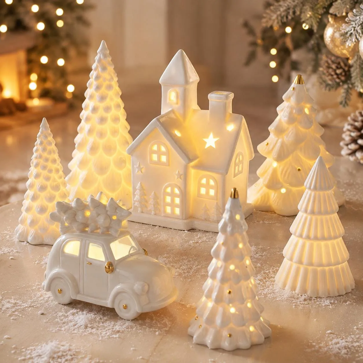 Display White Ceramic Christmas Village Ceramic Light Up Christmas Village  UK