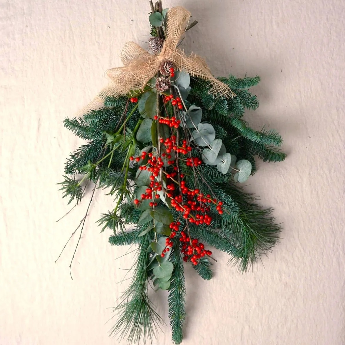 Door Wreath ~ Classic Christmas Teardrop Swag ~ Next Day Flower Delivery UK
