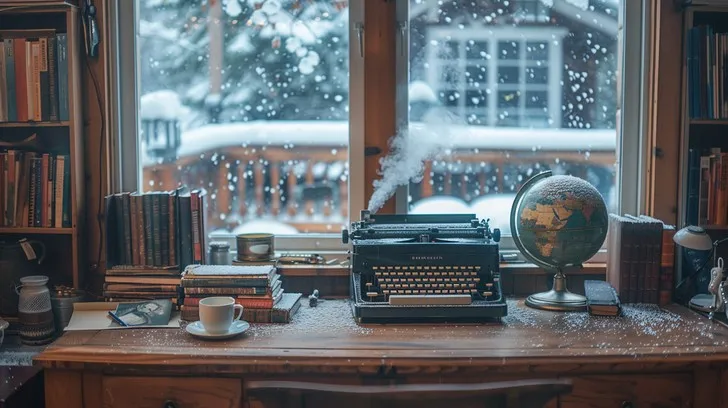 Download Cozy Winter Workspace Image - Typewriter, Winter, Workspace |  StockCake