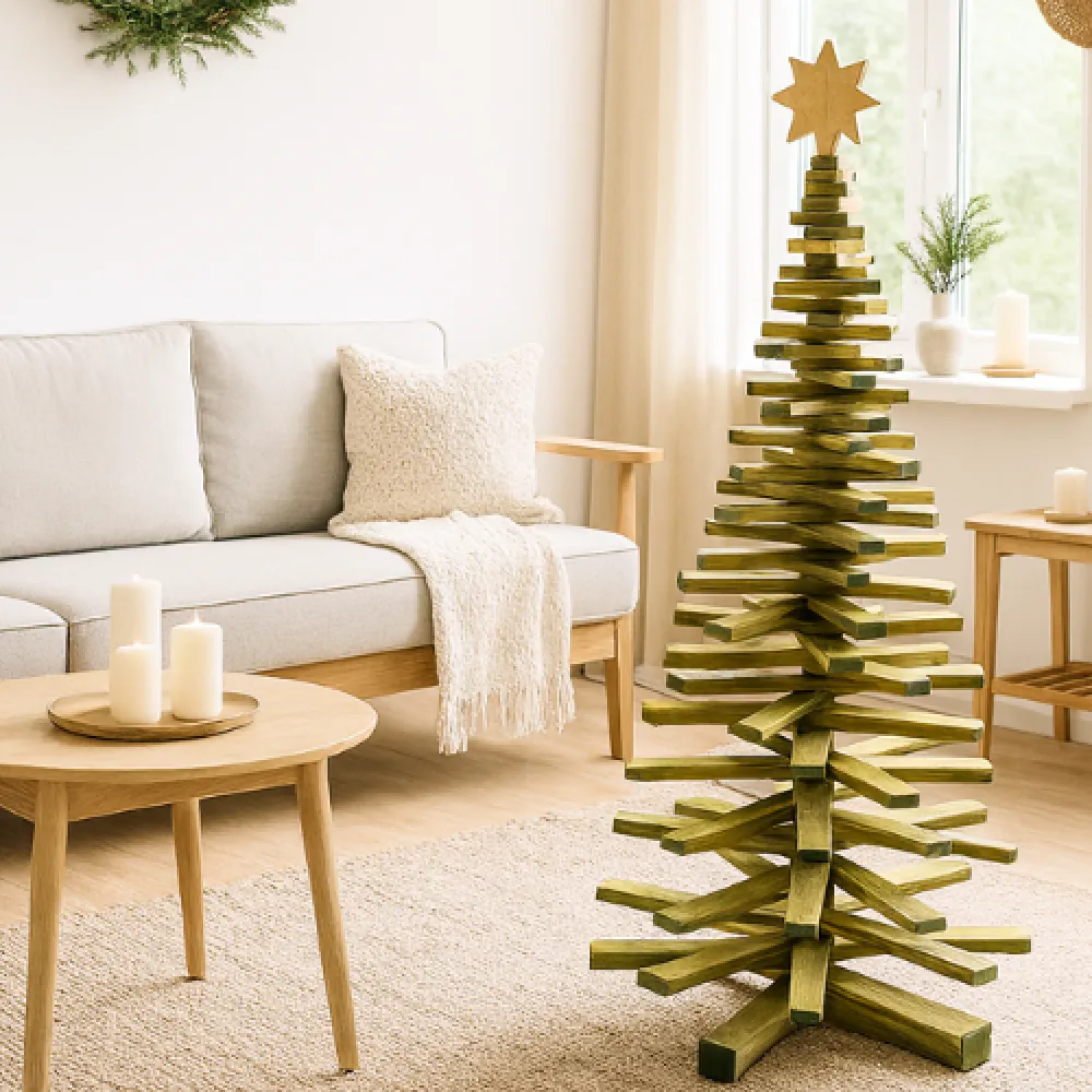 Eco-Friendly Large Green Wooden Christmas Tree Rustic Holiday Decor