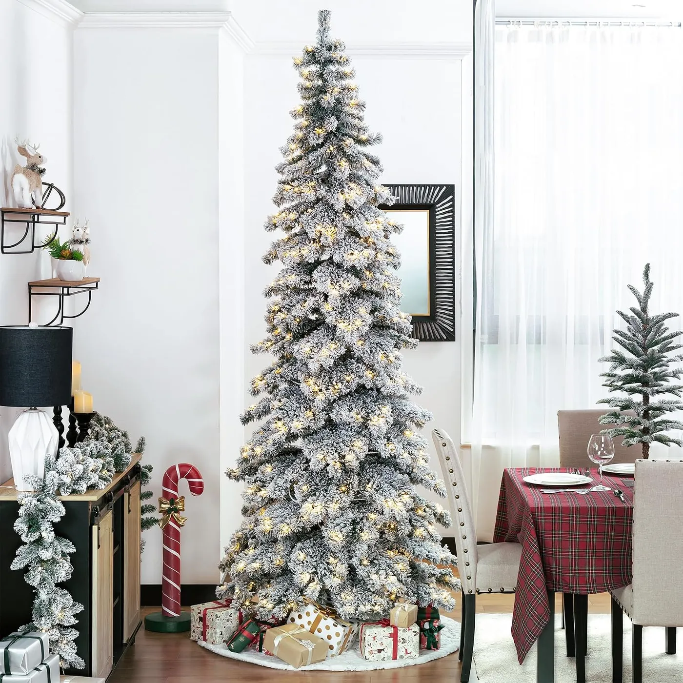 eUty 9FT Pre-Lit Flocked Christmas Tree Artificial Malawi | Ubuy