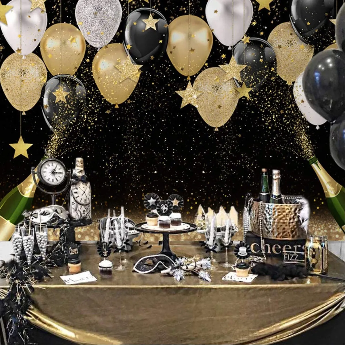 Fabric Black Golden Balloon Backdrops Party Decorations Happy Birthday  Banner Fa Sale - Banggood USA Mobile-arrival notice