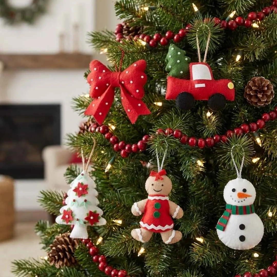 Felt Tree Ornaments (Set of 5) | Handcrafted Christmas Decorations