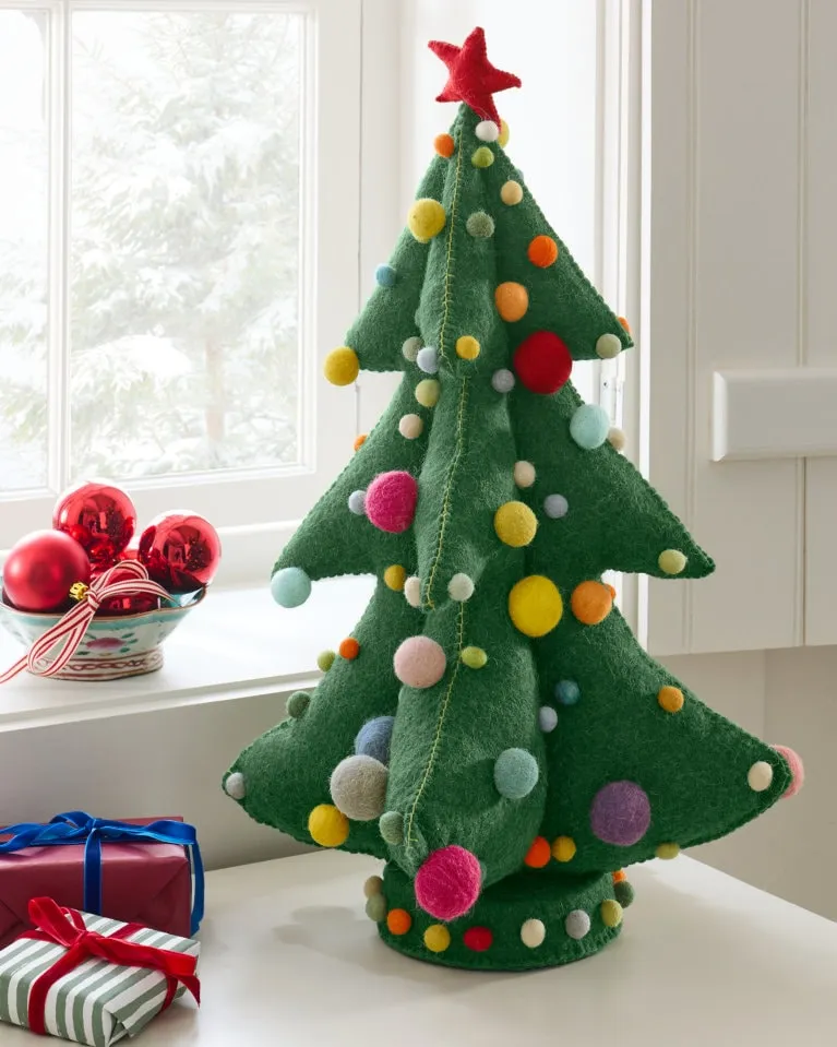 Festive Felted Tabletop Tree - one size - Green Multi