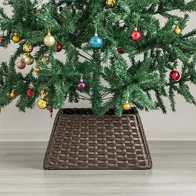 Foldable Christmas Tree Skirt Collar Basket, Ring Base Stand Cover, Rattan  Plastic