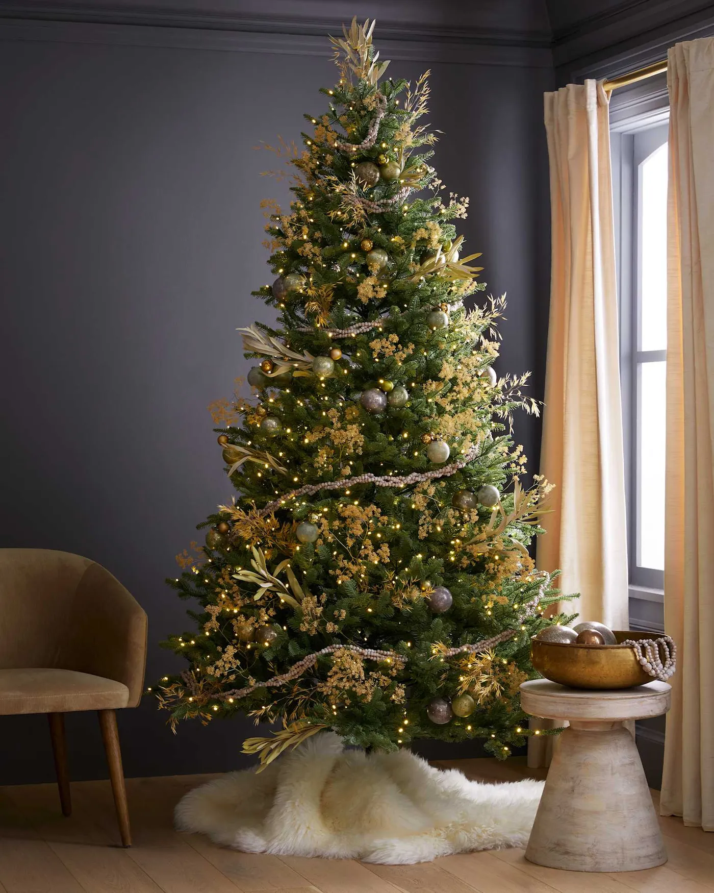 Fraser Fir Christmas Tree: Unlit in Forest Green, Size 7.5', Polyester/Metal/Copper by Quince