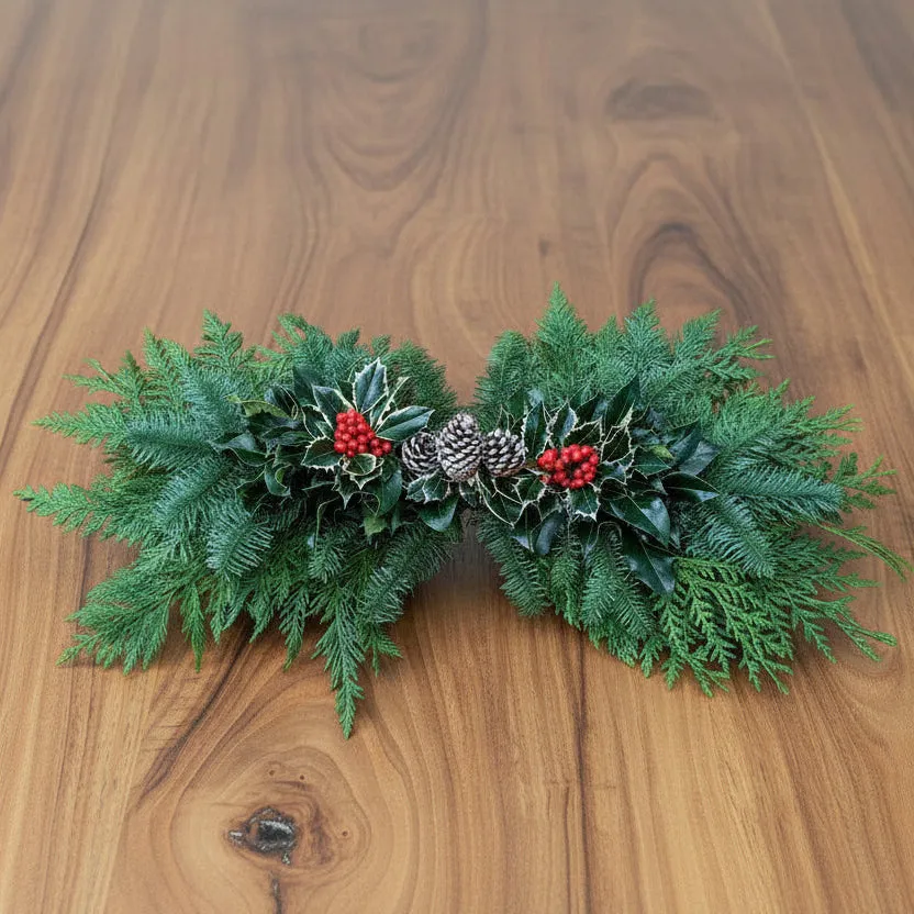 Fresh Holly and Cedar Centerpiece | Natural Holiday Table Decoration 18 inch