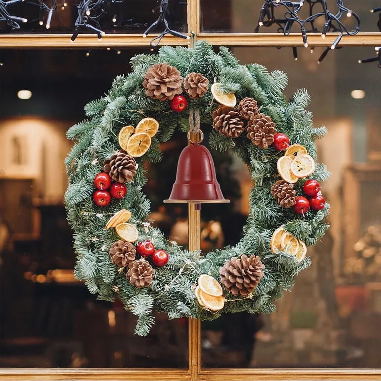 Front Door Christmas Christmas Garland Bells Farmhouse Christmas Swag,  Rustic Christmas Wreath With Large Bells, Flocked