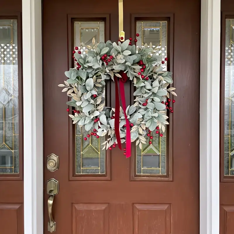 Front Door Christmas Sheep Ear Wreath, Elegant Winter Wreath * Decoration,  Burgundy Wreath * And * Golden Wreath