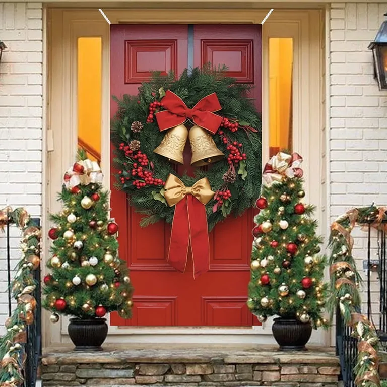 Front Door Hanging Christmas Door Decor Seasonal Wall Décor Christmas Door Cover Holiday Decor Polyester Front