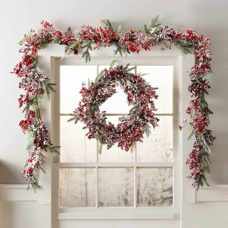 Frosted Berries and Pine Boughs Holiday Garland 71L