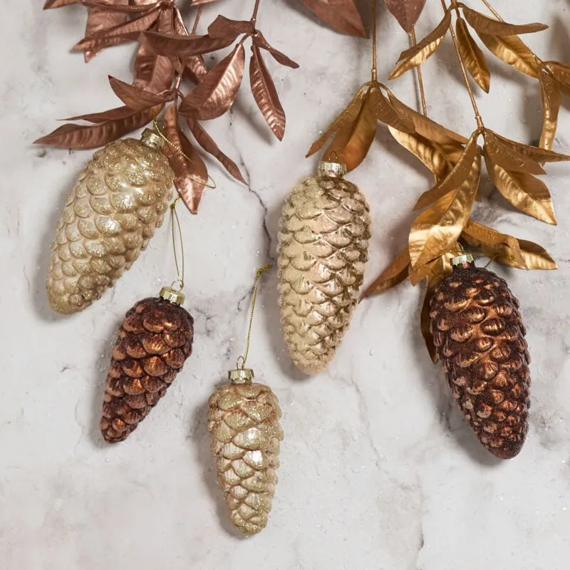 Frosted Pinecone Ornament Small Gold