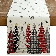 GEEORY Christmas Table Runner 13x72 Inch, Xmas Tees Snowflakes Holiday  Decorative Farmhouse Table Decoration for Kitchen Dinning, Indoor Outdoor  Dinner Party Decor ((Red & Black) GT165-72 by Amazon 