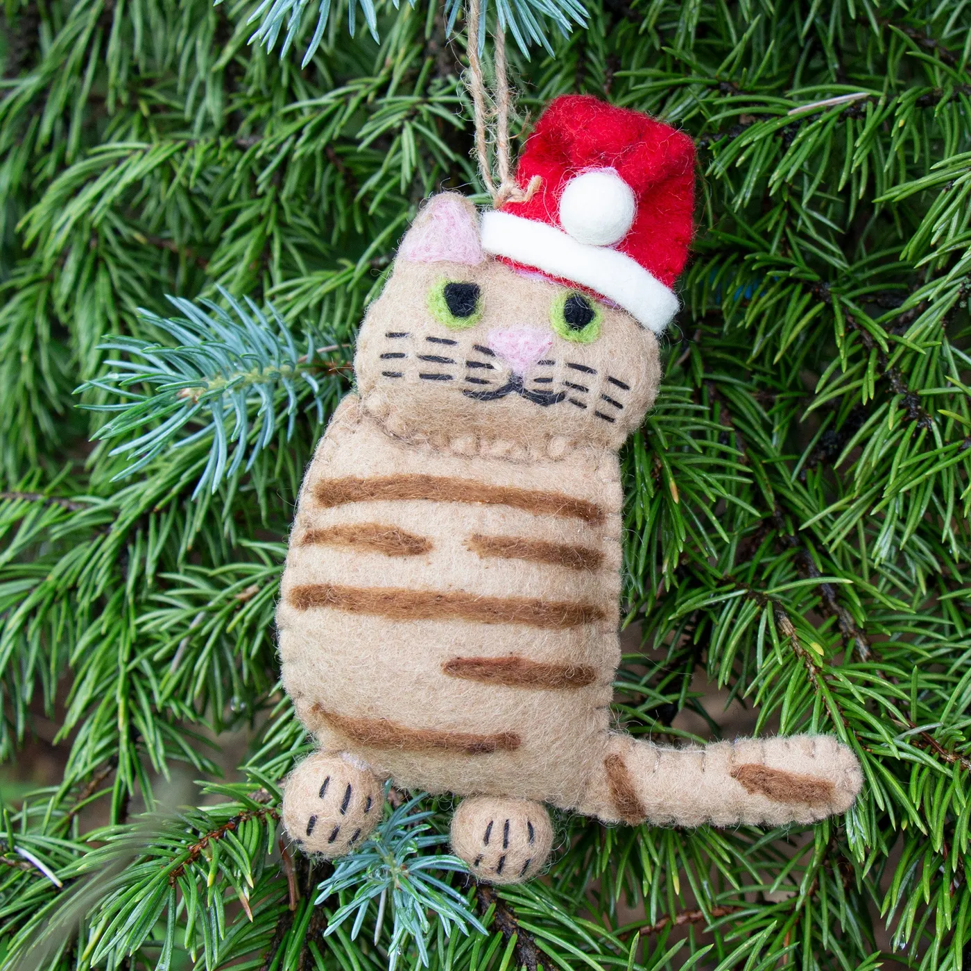 Ginger Tabby Santa Cat Felt Ornament - Global Crafts Wholesale