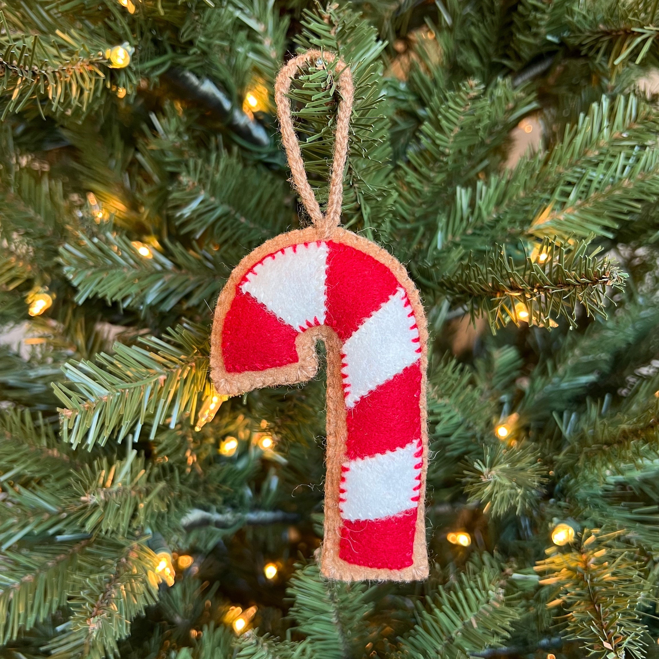 Gingerbread Candy Cane Ornament, Embroidered Wool Christmas Decor | Ornaments 4 Orphans®