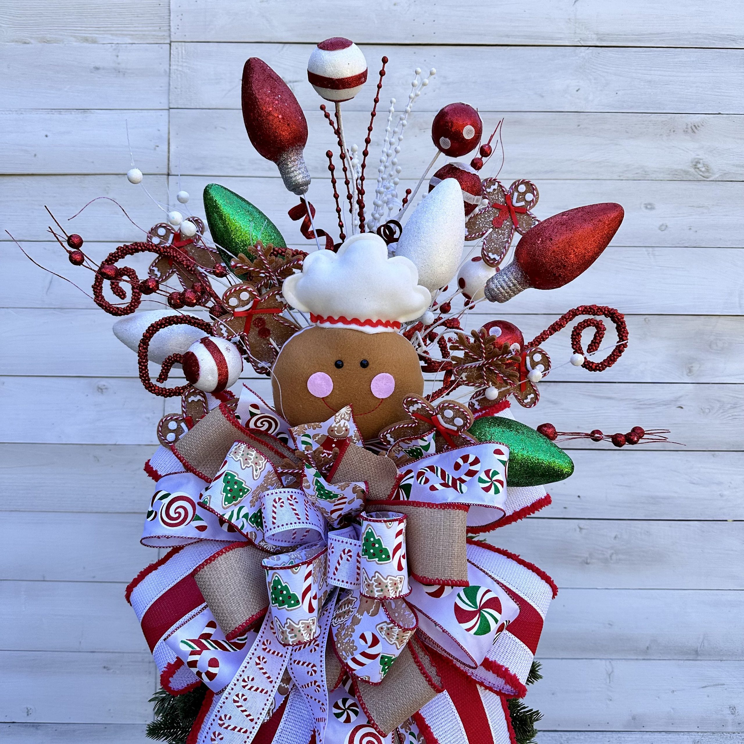 Gingerbread Christmas Tree Topper Santa Hat Gingerbread Themed Christmas  Tree Topper With Bow~ Whimsical Decor For Tree~christmas Tree Topper  Bow~gingerbread Christmas Tree Attachment