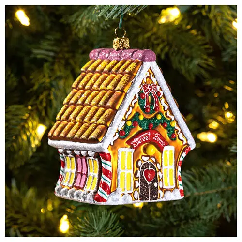 Gingerbread House blown glass Christmas tree ornament