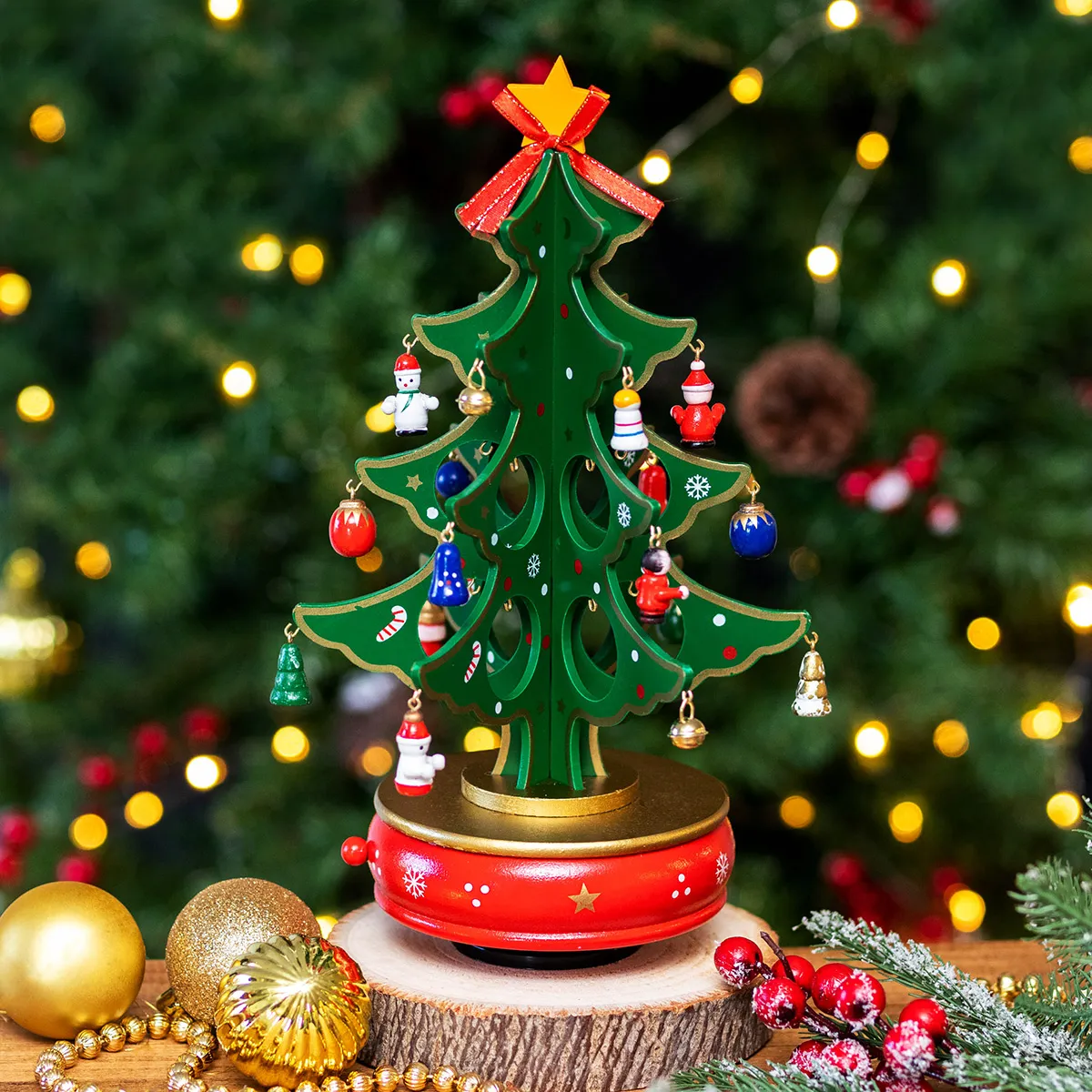 Gisela Graham Revolving Wooden Christmas Tree Music Box