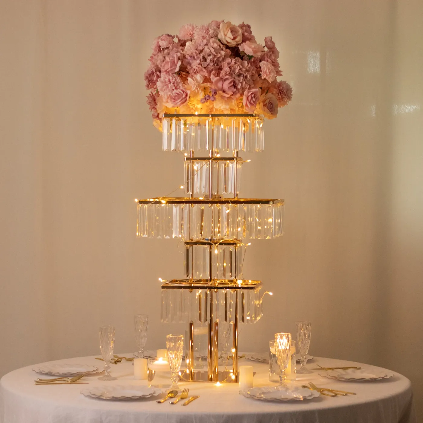 Gold 5-Tier Crystal Table Centerpiece Chandelier | eFavormart